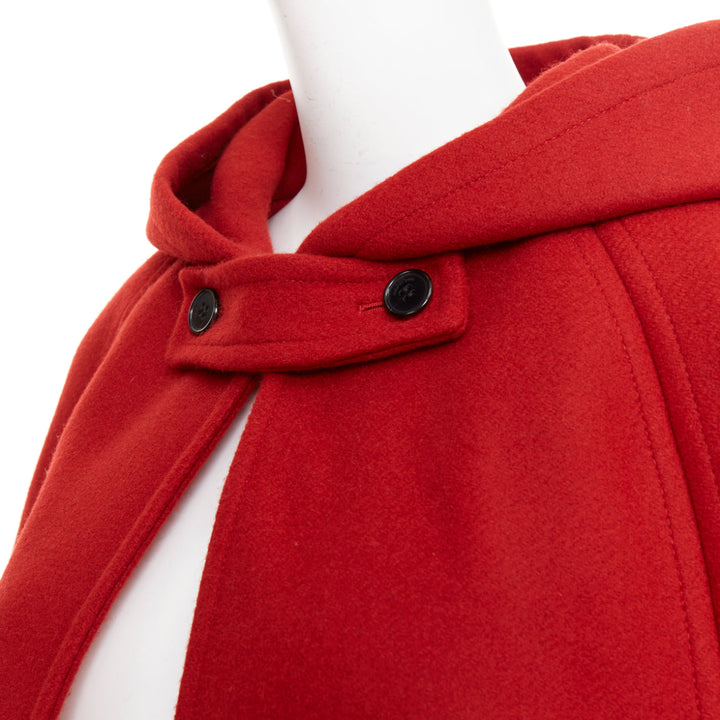 SAINT LAURENT 2014 Hedi Slimane Runway red wool hooded half cape coat FR36 S