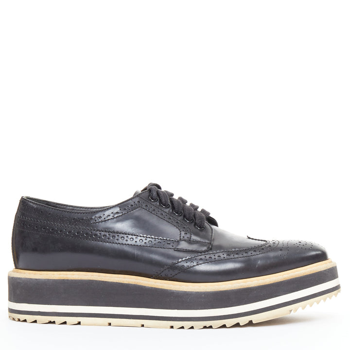PRADA Wingtip black white beige platform brogue oxfords EU37.5