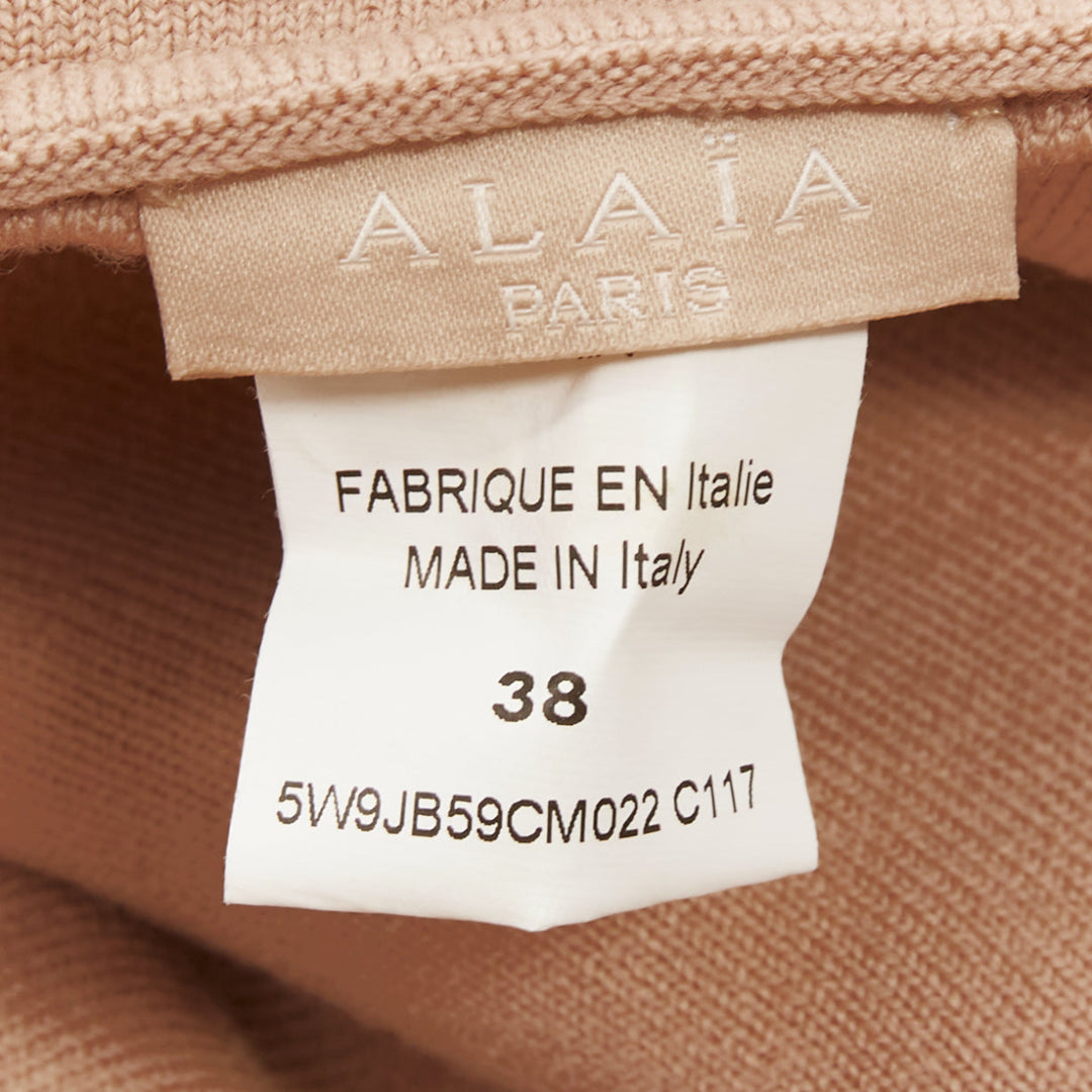 ALAIA nude beige wool velour laser cut hem flared skater skirt FR38 M