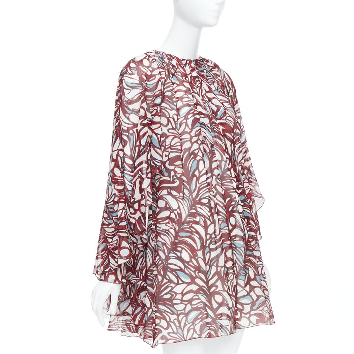 GIAMBATTISTA VALLI GIAMBA burgundy abstract print cape dress IT38 XXS