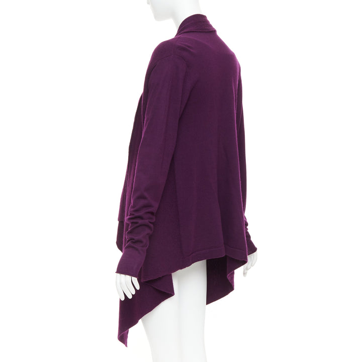 DONNA KARAN maroon purple cashmere wool silk sweater draped cardigan twin set L