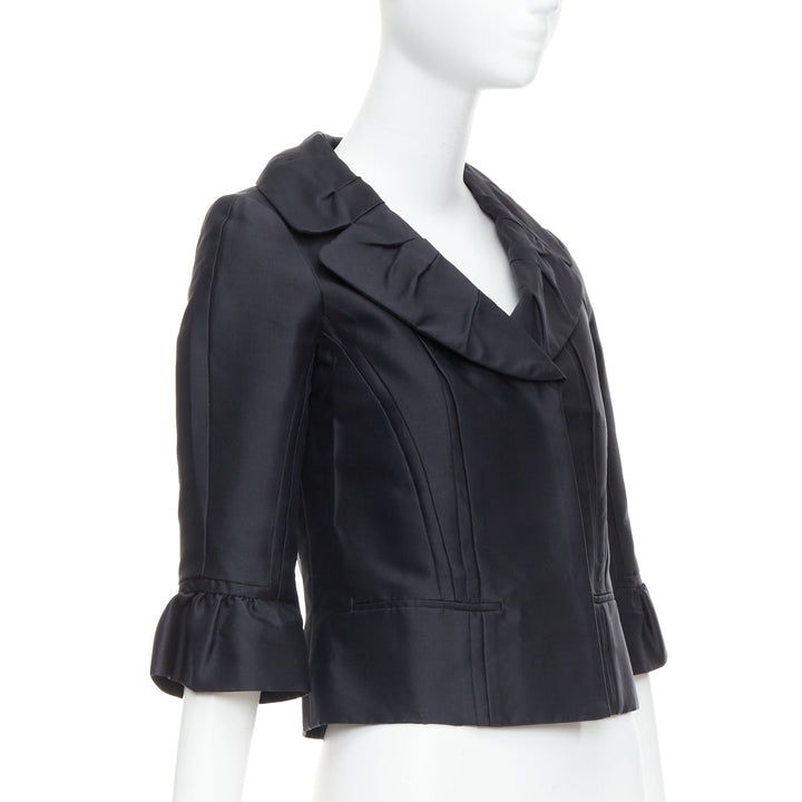 LOUIS VUITTON Marc Jacobs black silk pleated collar crop jacket FR34 XS