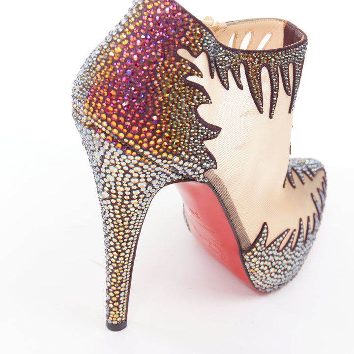 rare CHRISTIAN LOUBOUTIN Marale Boot 140 Suede Vulcano strass crystal mesh EU38