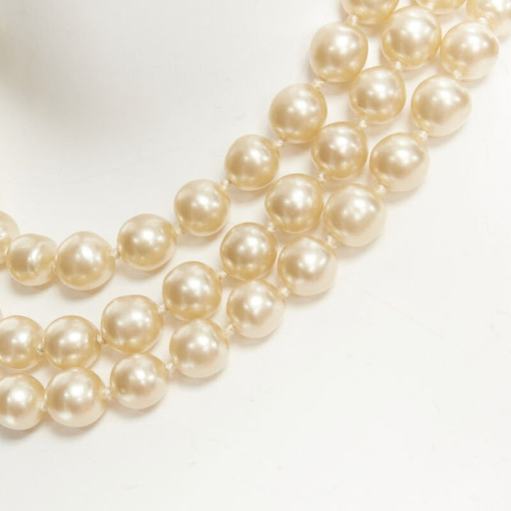 CHANEL Vintage Season 29 triple large faux pearl CC logo clasp necklace