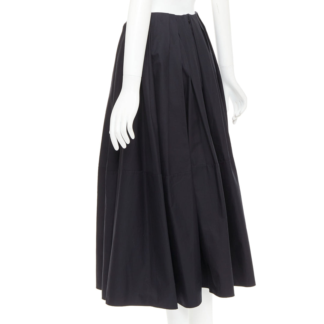 KHAITE black 100% cotton invisible waistband pleated full tea length skirt US2 S
