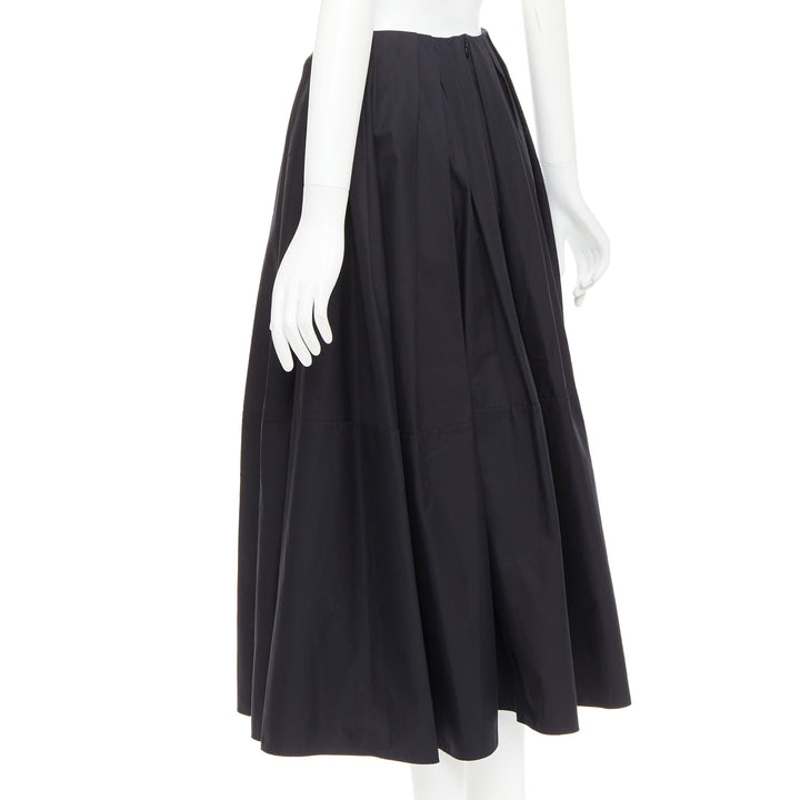 KHAITE black 100% cotton invisible waistband pleated full tea length skirt US2 S