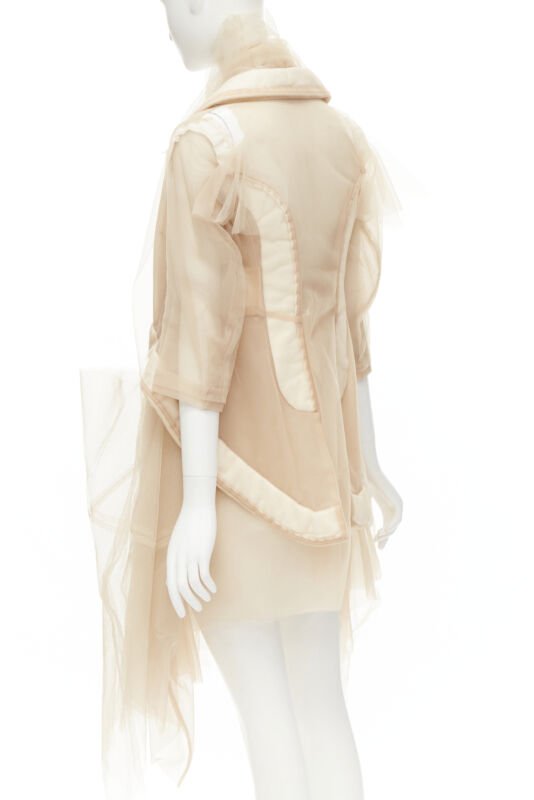 rare COMME DES GARCONS 2009 Runway nude inside out sheer tulle long jacket XS