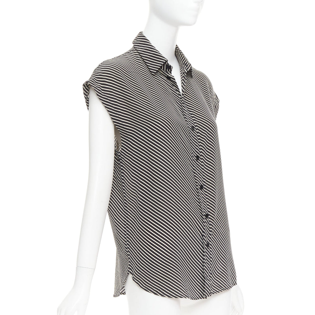 SAINT LAURENT 2015 100% silk diagonal striped sleeveless blouse FR34 XS