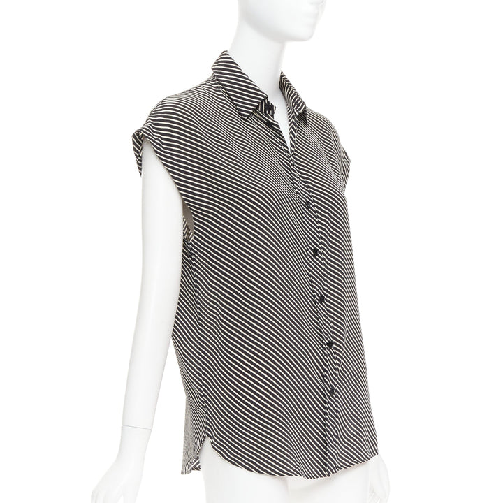 SAINT LAURENT 2015 100% silk diagonal striped sleeveless blouse FR34 XS
