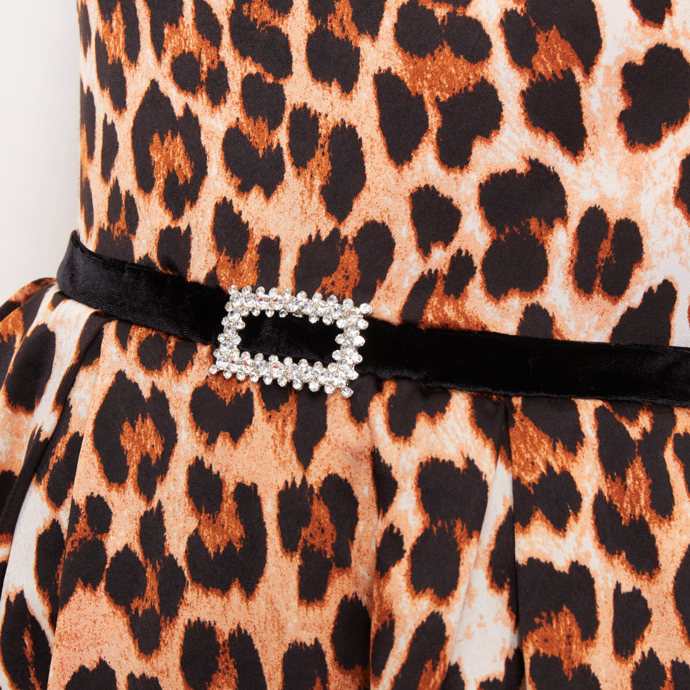 BRONX & BANCO Luciana leopard print velvet belted fit flare mini dress XS