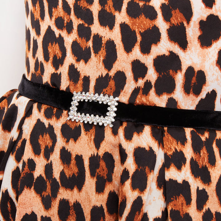 BRONX & BANCO Luciana leopard print velvet belted fit flare mini dress XS