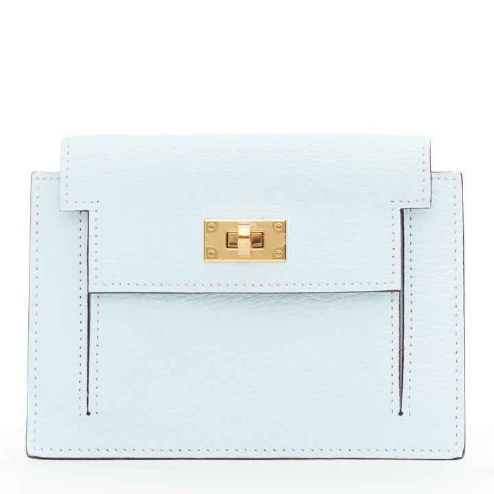 HERMES Kelly Pocket Compact Chevre Mysore Bleu Brume wallet