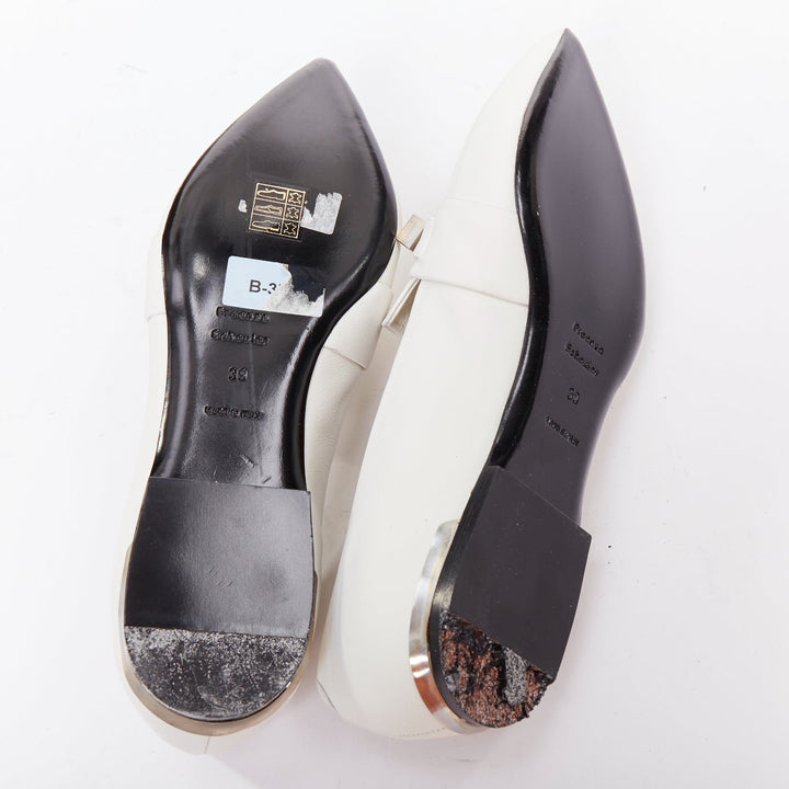 PROENZA SCHOULER white smooth leather signature silver embellishment flats EU39