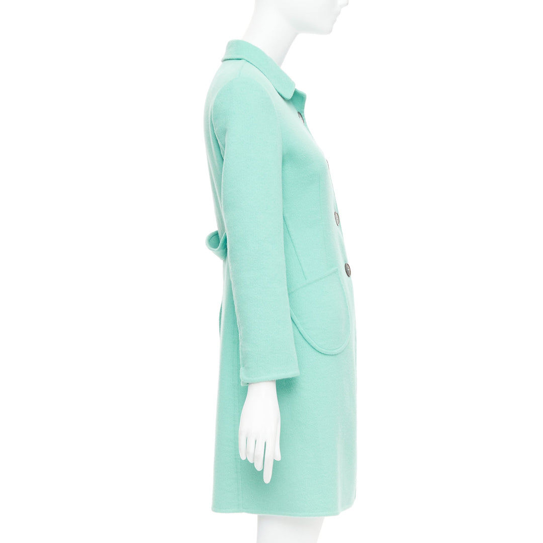 JIL SANDER turquoise blue angorawool patch pocket minimal coat  FR34 XS