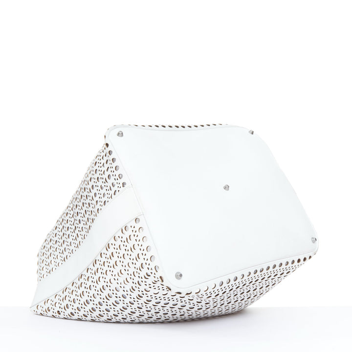 ALAIA Le Mina Vienne Wave laser cut white calfskin leather travel tote bag