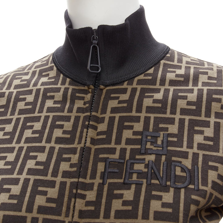 FENDI brown FF embroidery Zucca monogram cotton cropped track jacket IT40 S