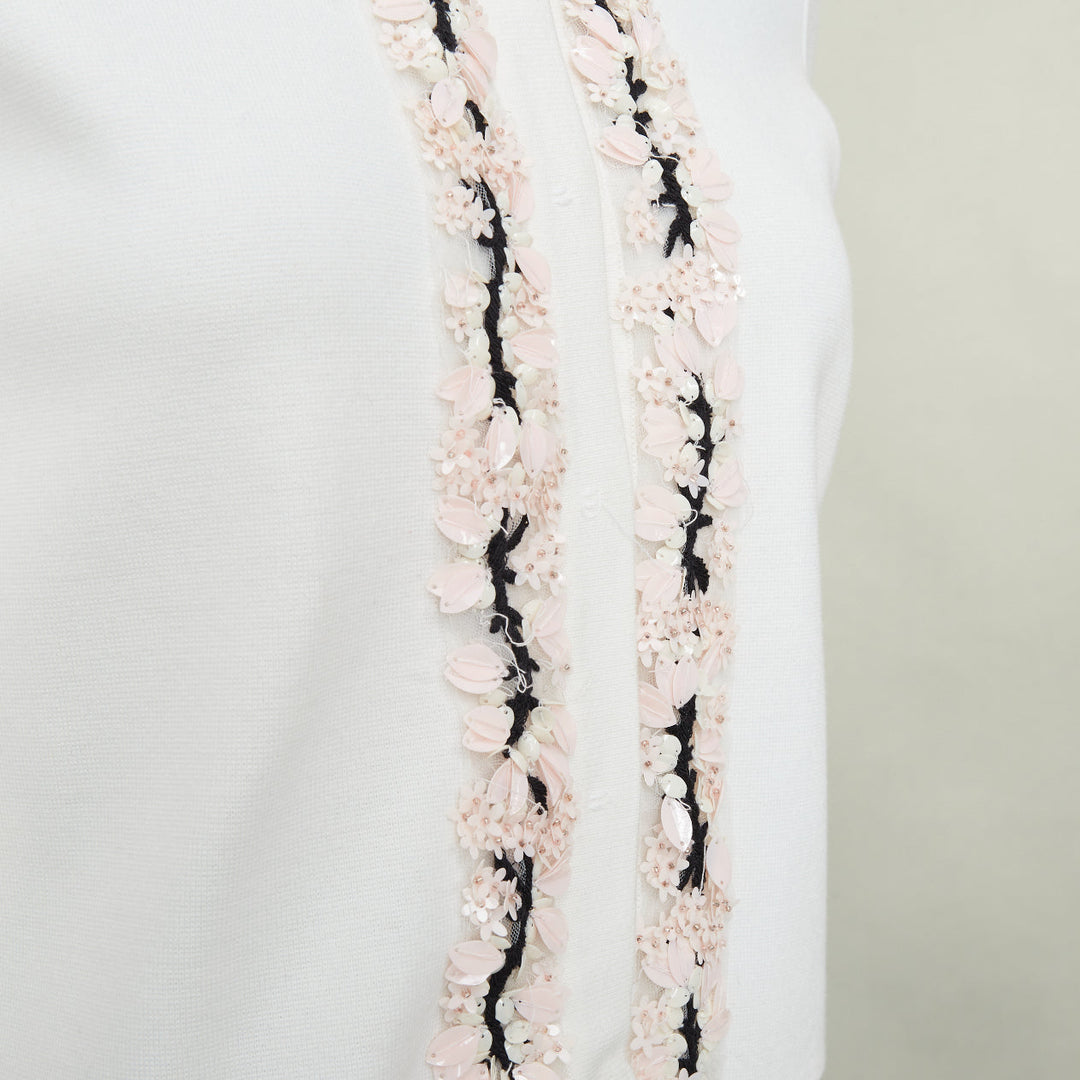 GIAMBATTISTA VALLI petal bead trim white viscose blend cardigan IT38 XXS