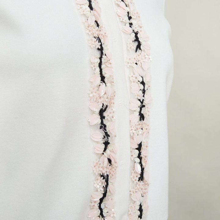 GIAMBATTISTA VALLI petal bead trim white viscose blend cardigan IT38 XXS