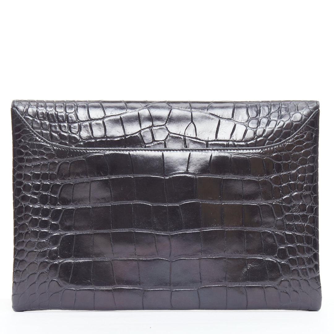 GIVENCHY Antigona black embossed leather silver logo envelope clutch