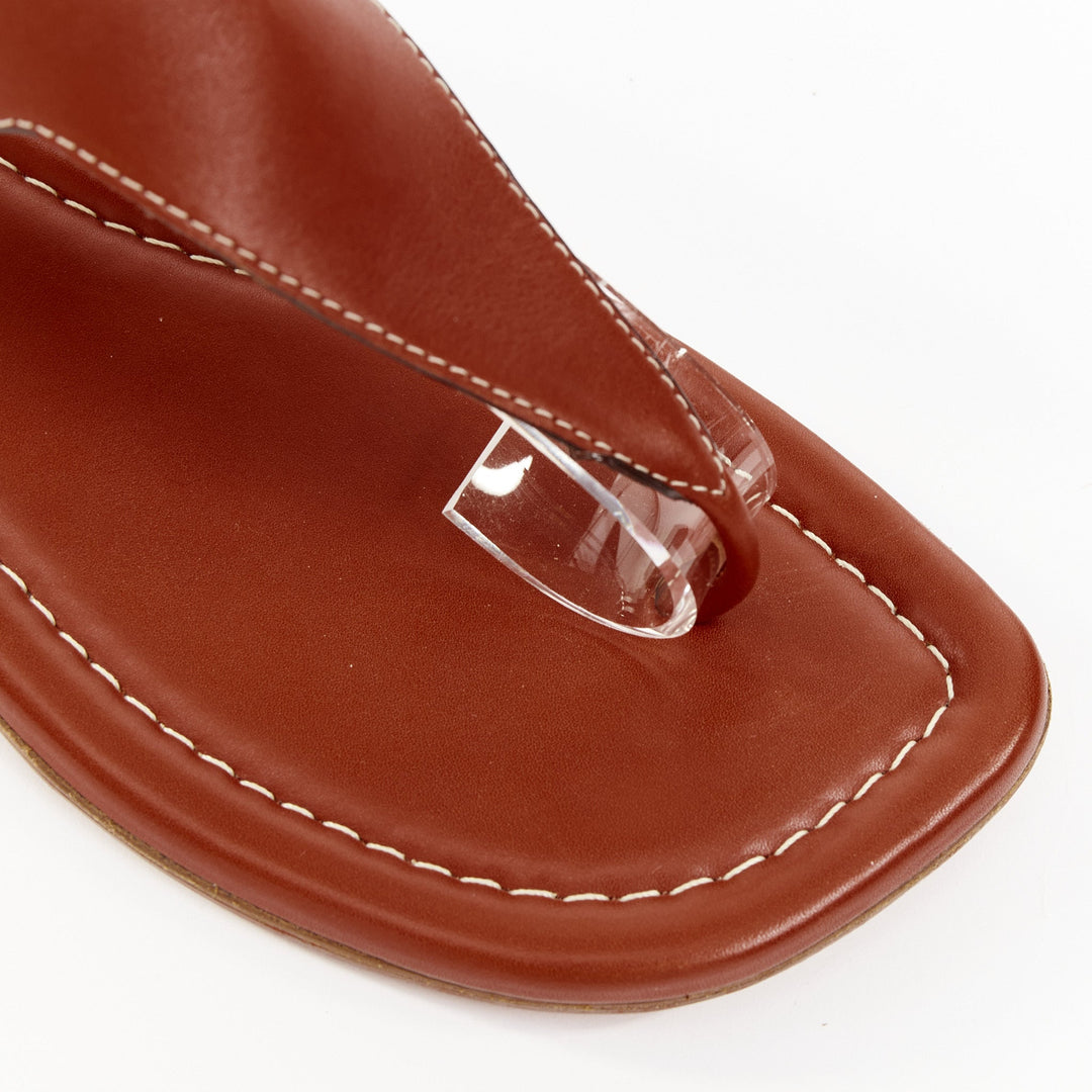 CHRISTIAN LOUBOUTIN brown leather tstrap silver buckles thong sandals EU37