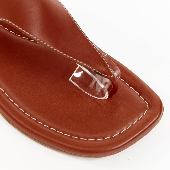 CHRISTIAN LOUBOUTIN brown leather tstrap silver buckles thong sandals EU37