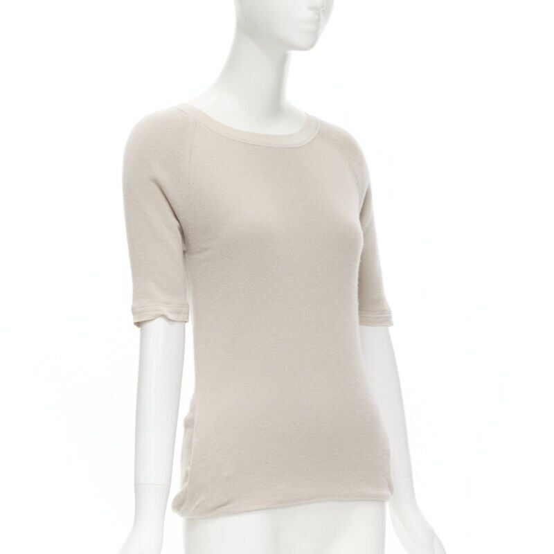 CHLOE Perle beige cashmere silk gold zip back short sleeve sweater S