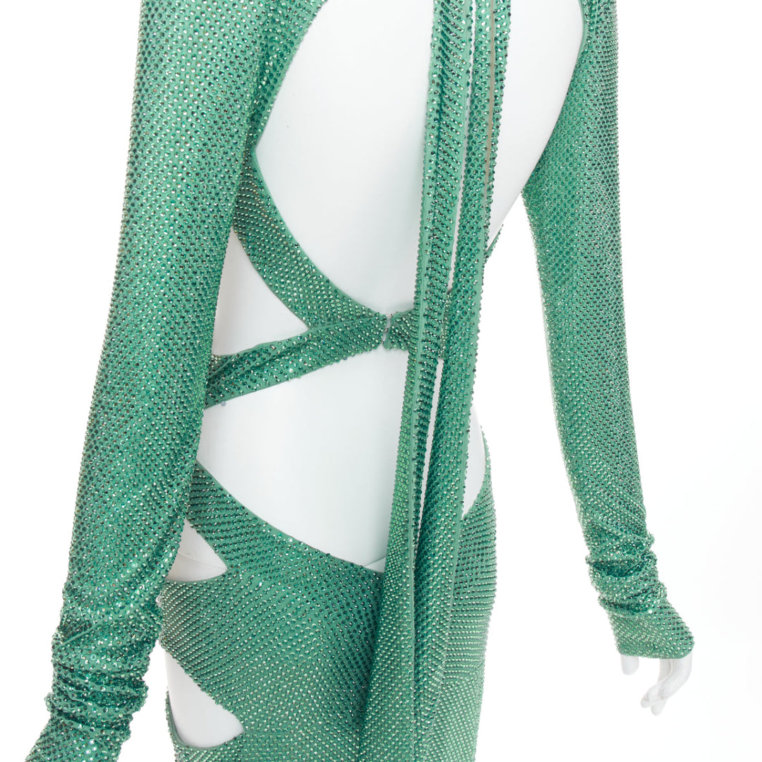 rare ALEXANDRE VAUTHIER COUTURE SS2020 Runway green strass crystal  cut out gown