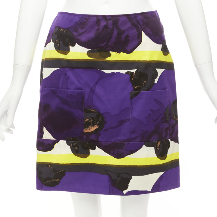 MARNI purple yellow orchid floral print cotton high waist mini skirt IT38 XS