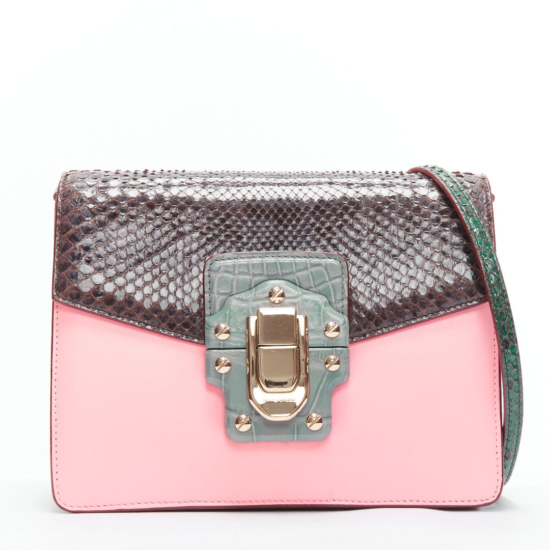 DOLCE GABBANA Lucia pink grey scaled leather flap clasp crossbody bag
