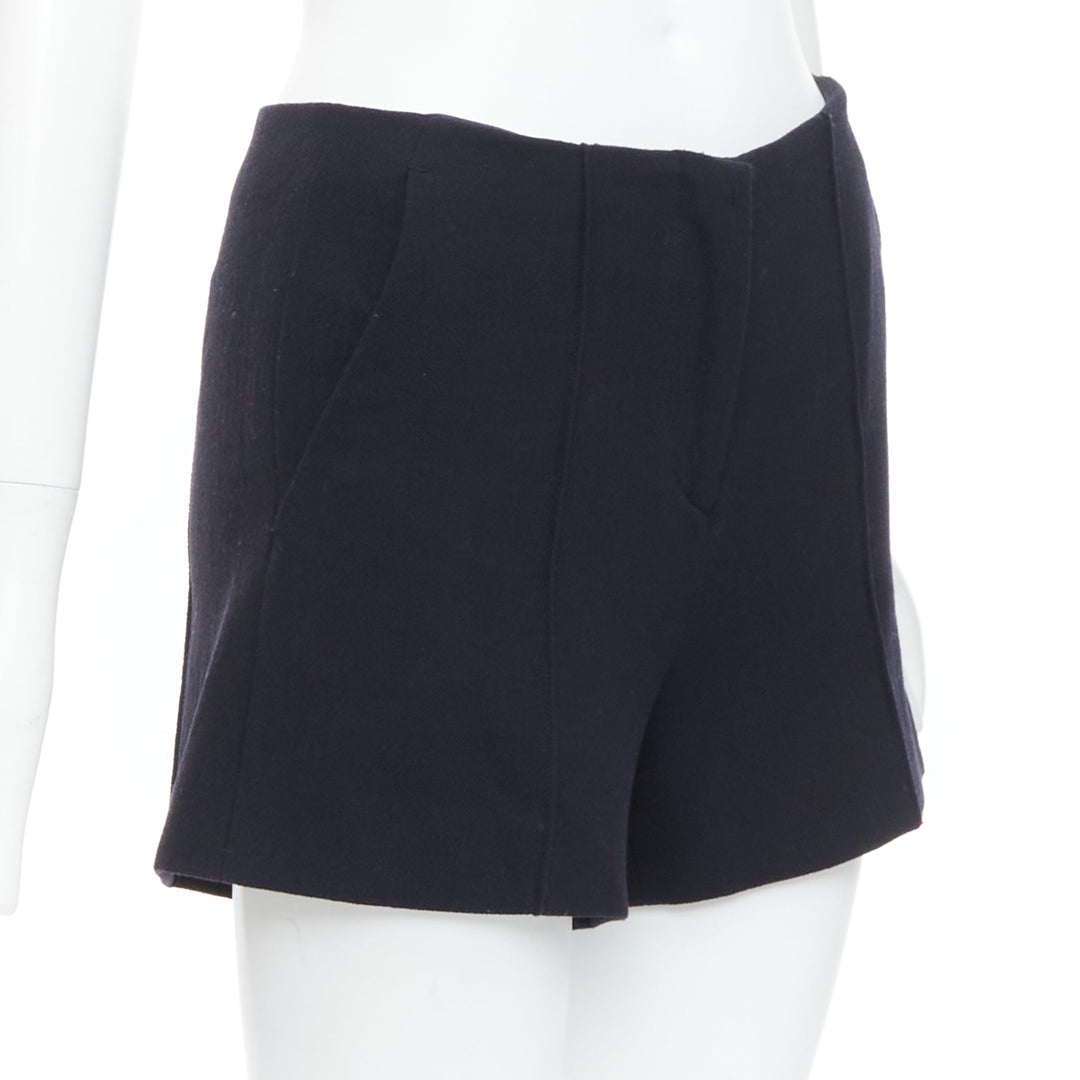MIU MIU black virgin wool front pleated high waist shorts IT36 XXS