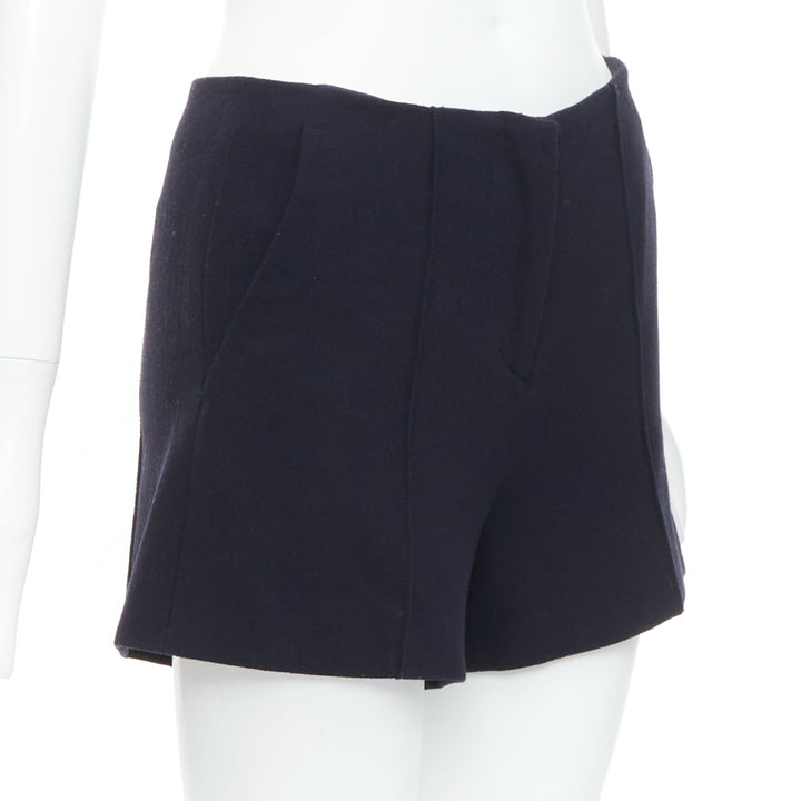 MIU MIU black virgin wool front pleated high waist shorts IT36 XXS