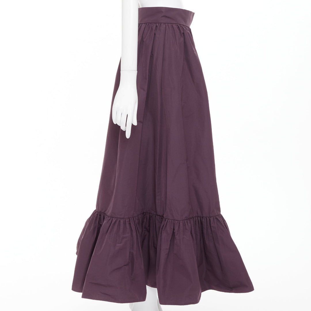 VALENTINO 2019 dark purple drop frill cotton blend gathered midi skirt IT40 S