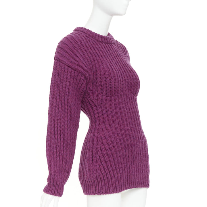 PRADA 2021 Runway purple Shetland wool built in bra corset bust sweater IT38 XS