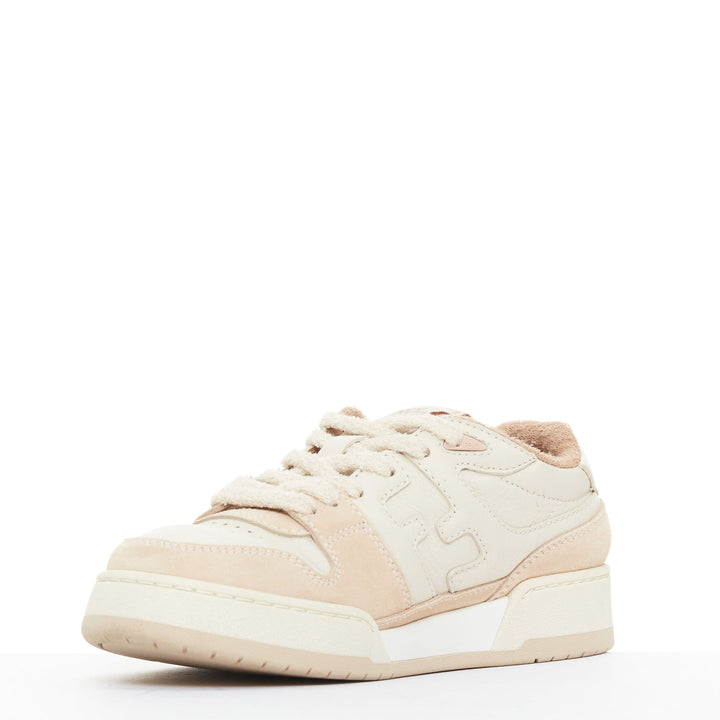FENDI Match Low beige pink leather FF logo flat chunky sneakers EU35