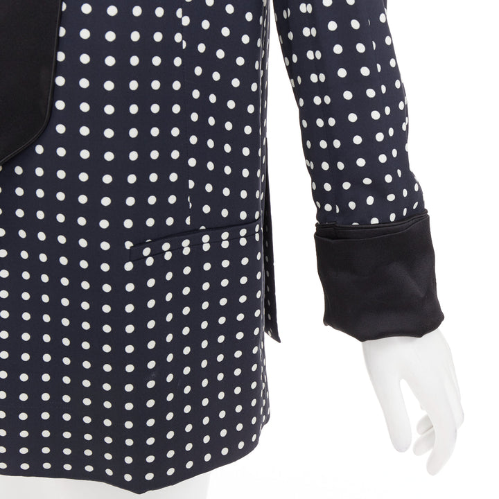 HAIDER ACKERMANN Runway black white polka dot long satin lapel blazer FR36 S