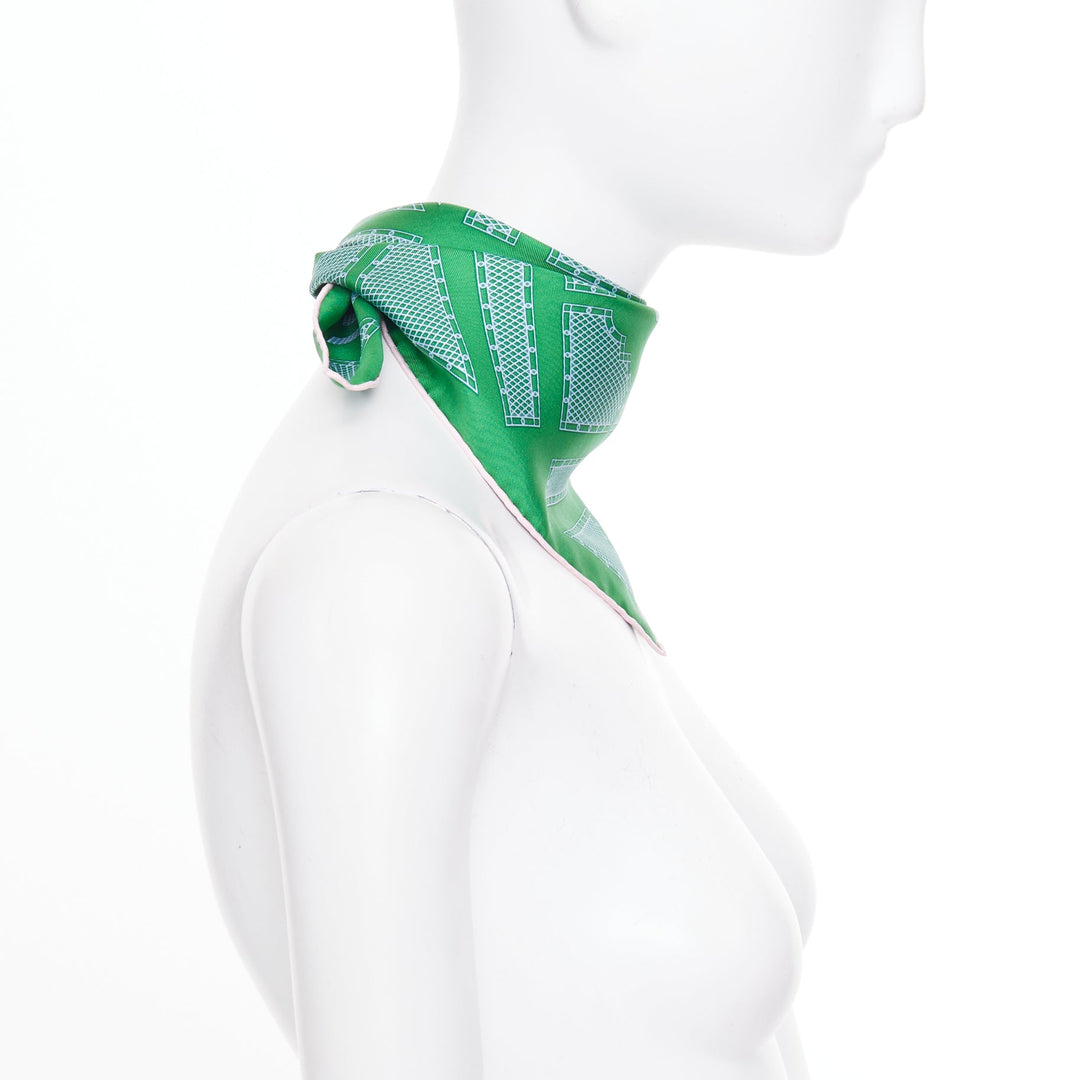 ERMES Gavroche 45 green geometric garden fence lattice print silk scarf