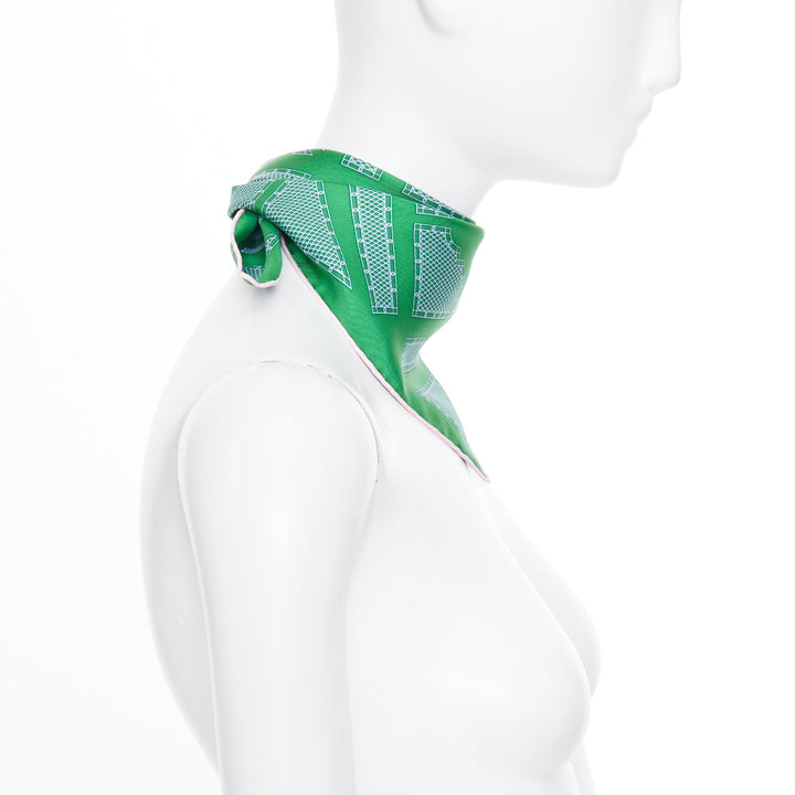 ERMES Gavroche 45 green geometric garden fence lattice print silk scarf