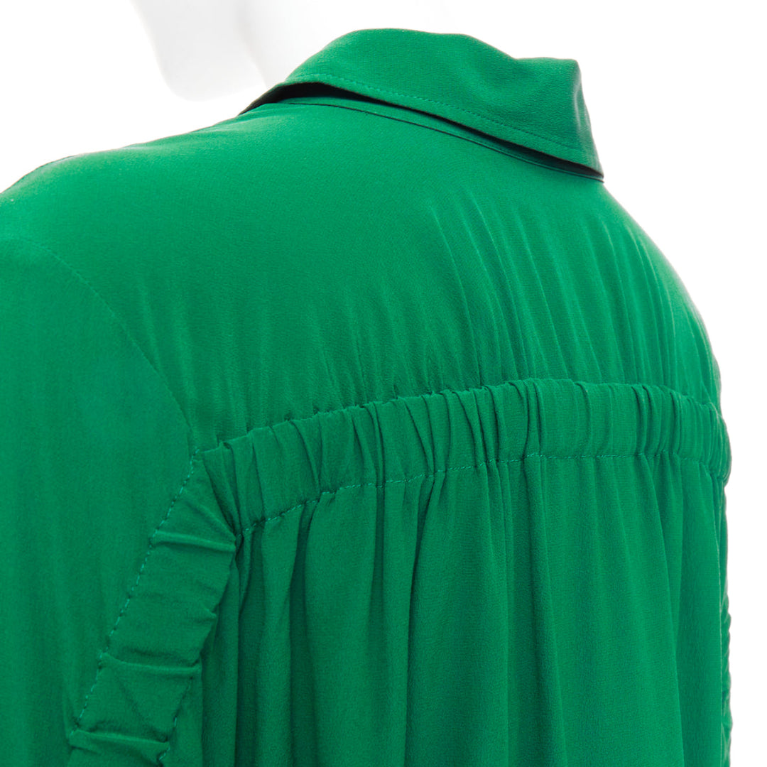 STELLA MCCARTNEY 2017 kelly green 100% silk ruched sleeves dress shirt IT34 XXS