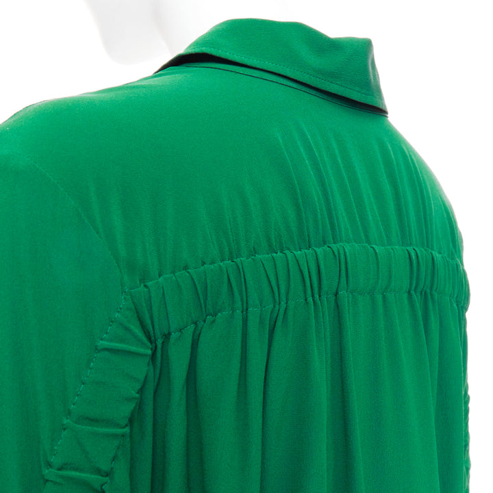STELLA MCCARTNEY 2017 kelly green 100% silk ruched sleeves dress shirt IT34 XXS