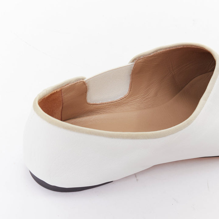 THE ROW cream grosgrain leather nude trimmed ballet flats EU37.5