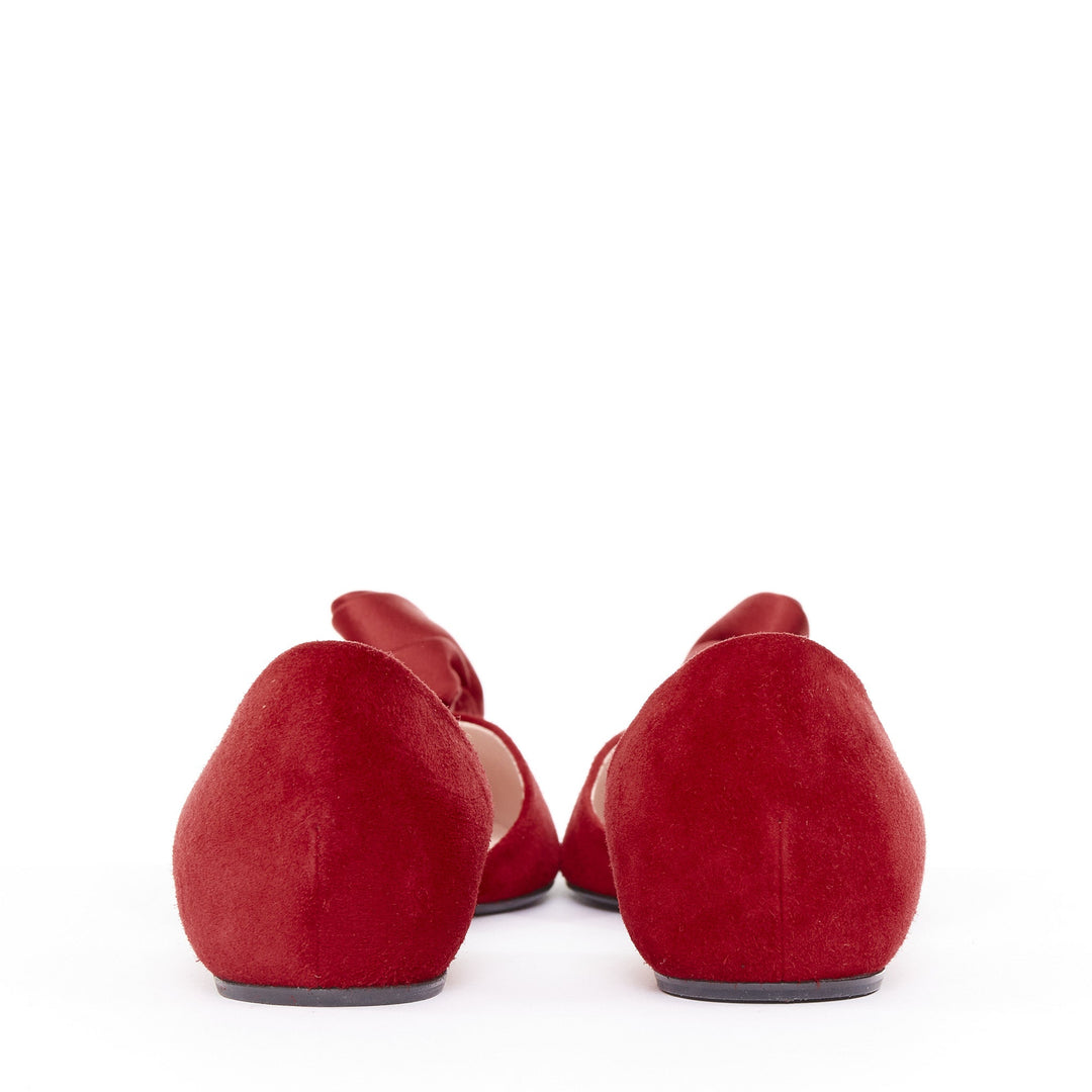ROGER VIVIER red suede satin rosette d'orsay pointed comfort ballet flats EU37