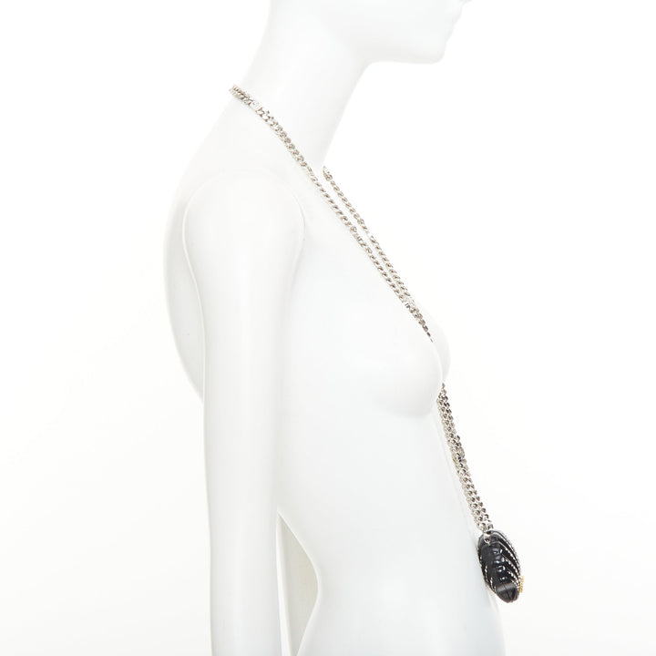 GUCCI 2019 Runway black resin crystal shell Interlocking G minaudiere nano bag
