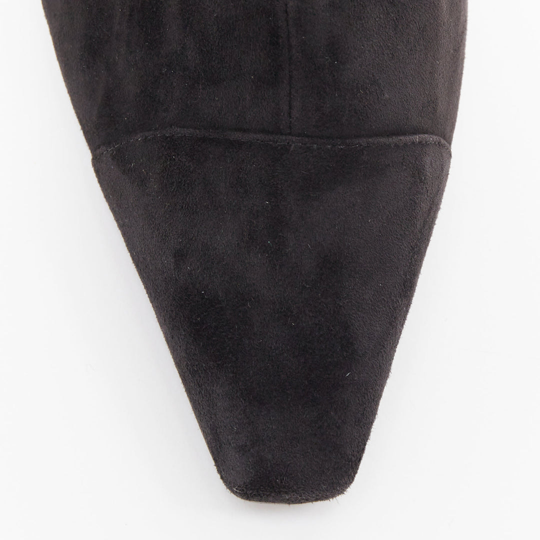 CHANEL 2018 Runway Forest Fairies black suede pointed square toe knee boots EU38