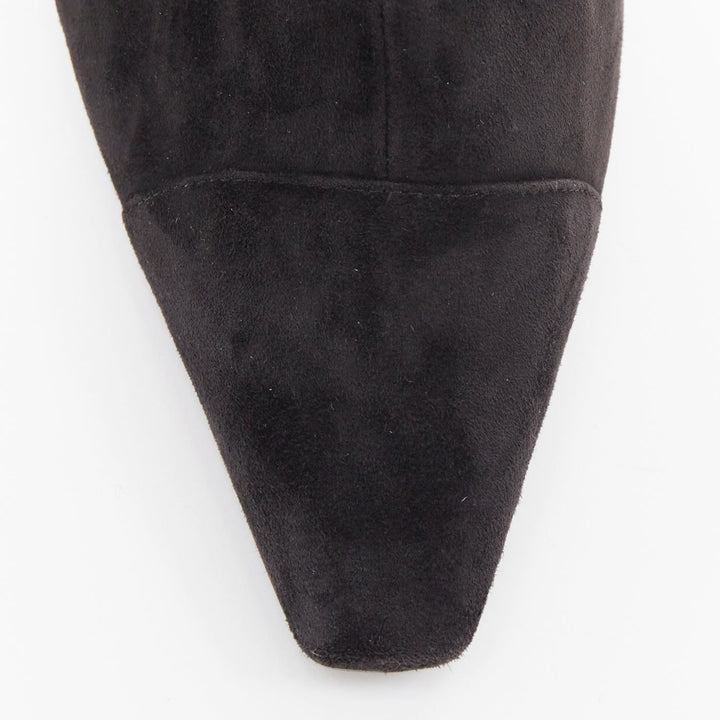 CHANEL 2018 Runway Forest Fairies black suede pointed square toe knee boots EU38