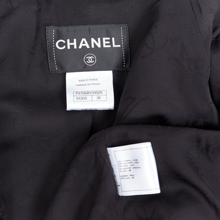 runway CHANEL 13A cyber tweed bomber sleeve double breasted black jacket FR36