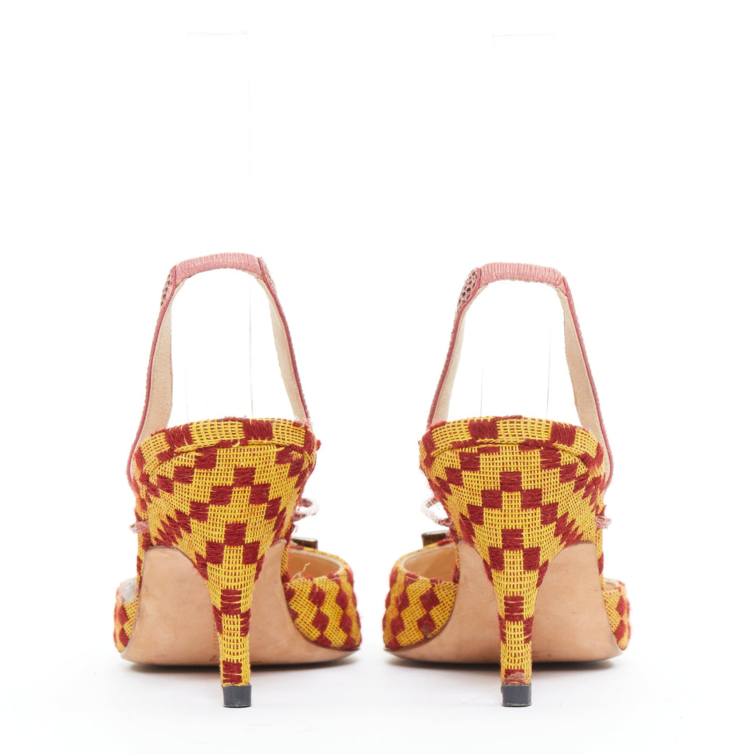 rare MANOLO BLAHNIK Vintage red yellow scaled crystal buckle slingback pump EU37