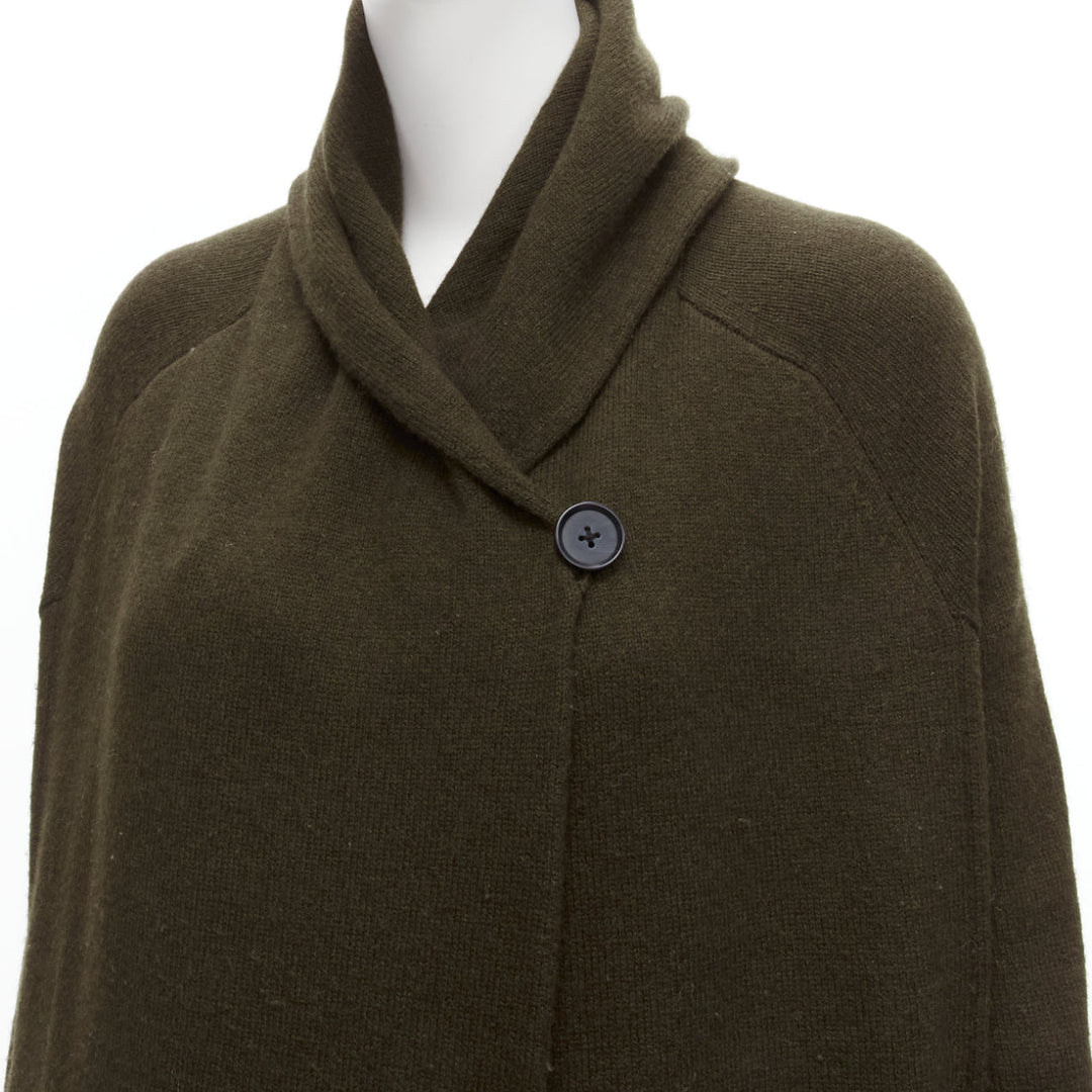 VINCE army green yak wool shawl neck single button wrap cardigan coat XXS