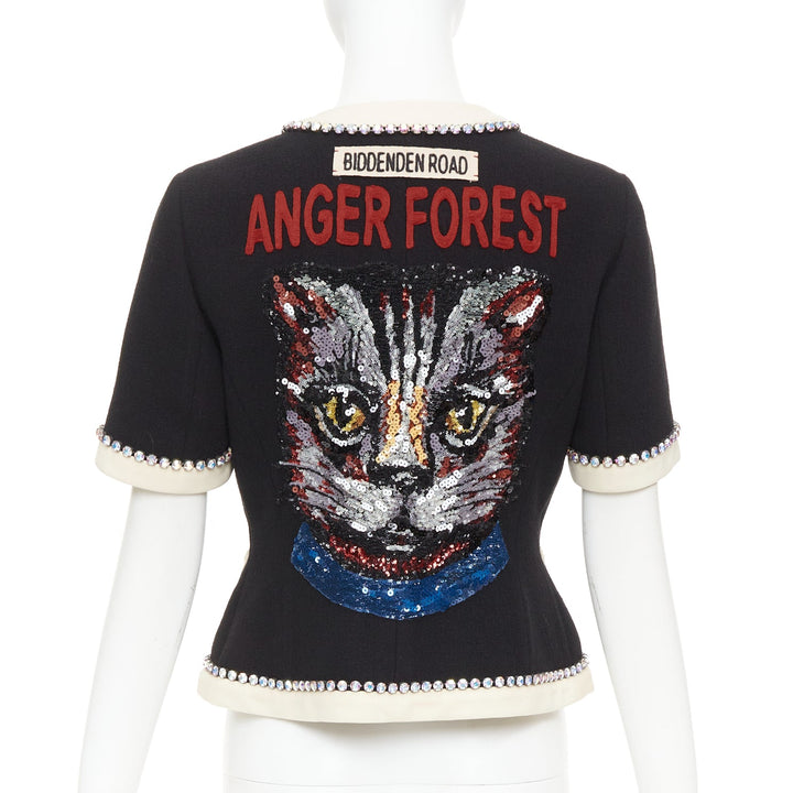 GUCCI 2017 Runway black tailleur crystal bow embellished wool jacket IT40 S