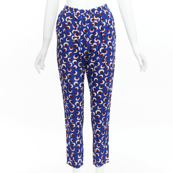 STELLA MCCARTNEY 2014 blue floral 100% silk elasticated waist pants IT36 XXS