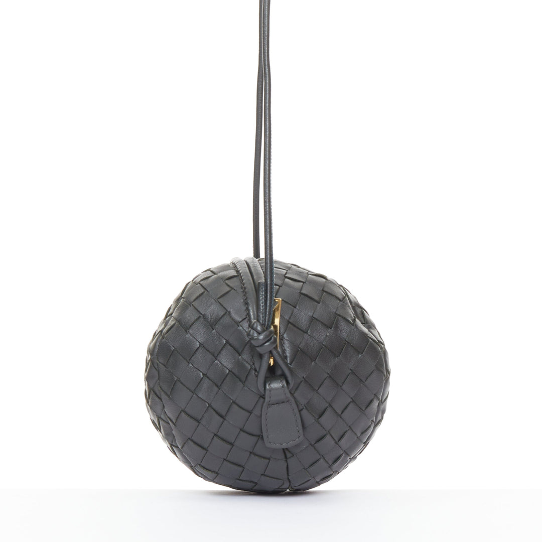 BOTTEGA VENETA 2023 Mava Mini dark grey intrecciato woven lambskin sphere bag